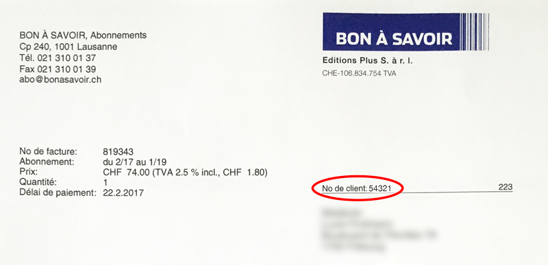 Numéero abonnement Facture